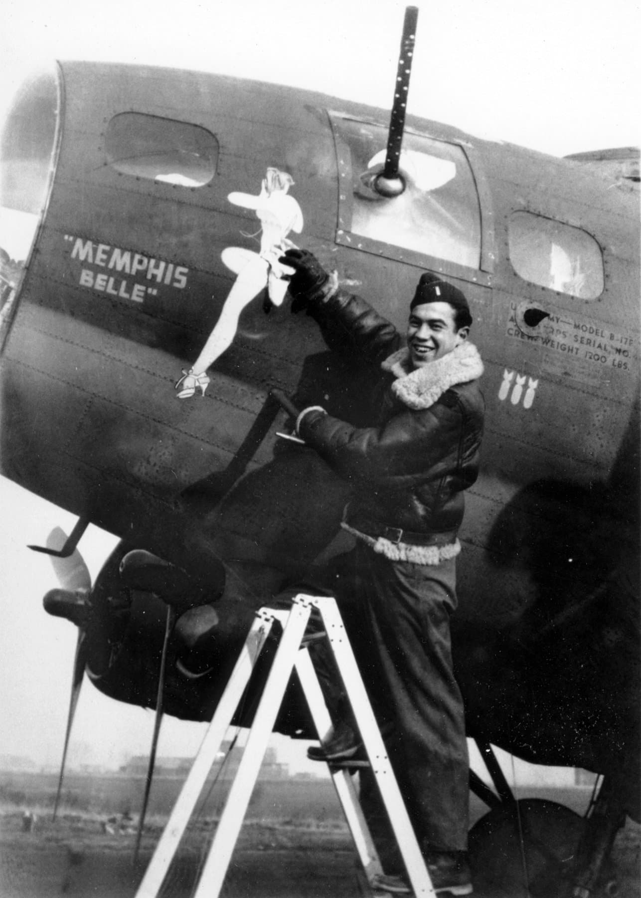 Close-up of the Memphis Belle nose art showing the Petty pin-up